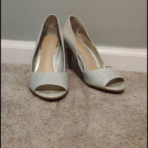 Silver open toe heels